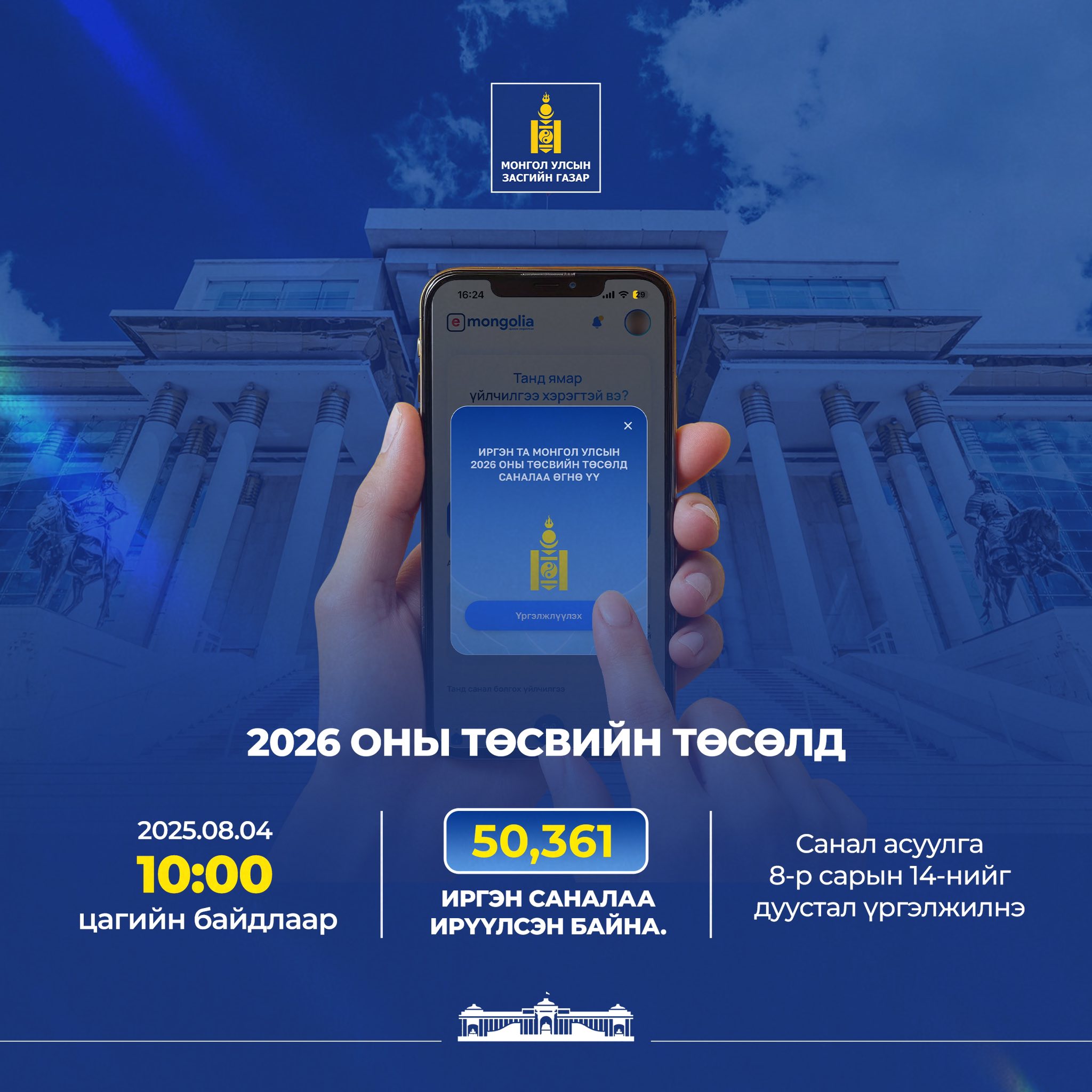 2026 оны төсвийн төсөлд одоогоор 50361 иргэн санадаа өгчээ