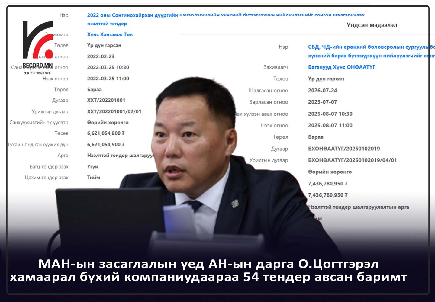 #Баримт_хураангуй: МАН-ын засаглалын үед АН-ын дарга О.Цогтгэрэл хамаарал бүхий компаниудаараа 54 тендер авсан баримт
